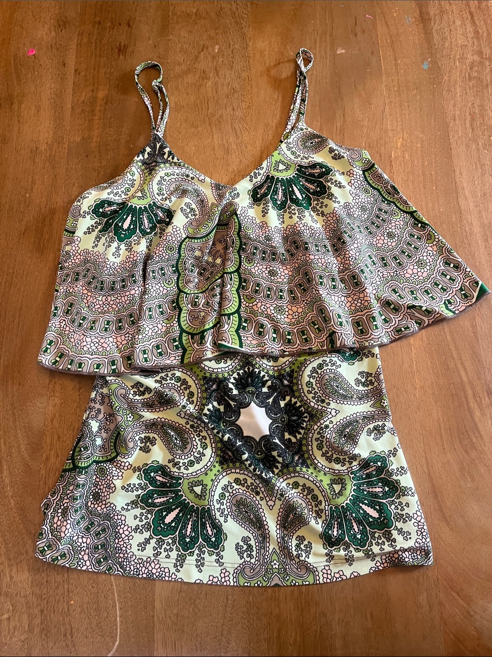 Veronica M Paisley Print Satin Camisole in Green, Cream, Black